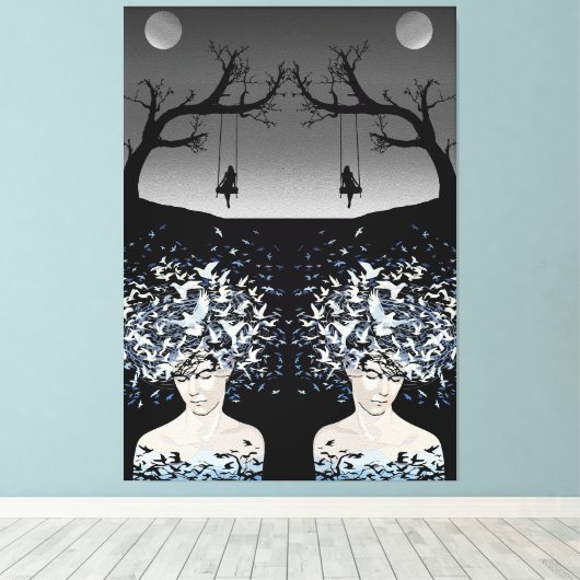 Moonlit Dreams: vrijheid en eenzaamheid Canvas Afdruk (Insitu (Houten vloer))