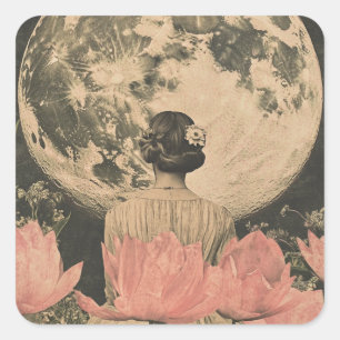 Moonlit Elegance - Back Uitzicht van Vrouw met Maa Vierkante Sticker
