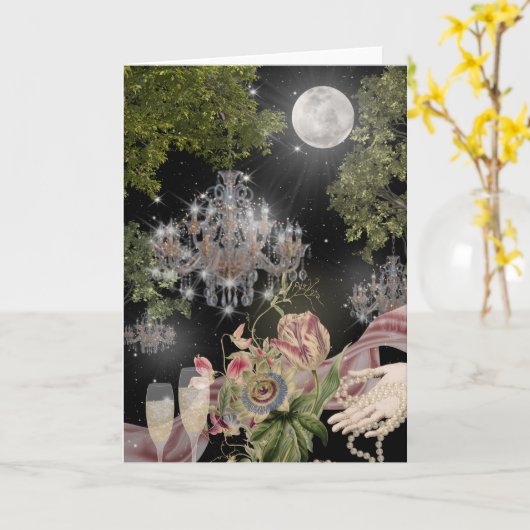 Moonlit Elegance in a Garden Folded Greeting Card Kaart (Gele Bloem)
