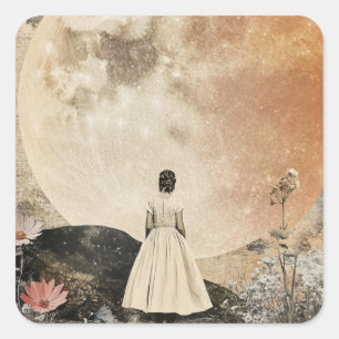Moonlit Elegance - Uitzicht van de vrouw met maan Vierkante Sticker