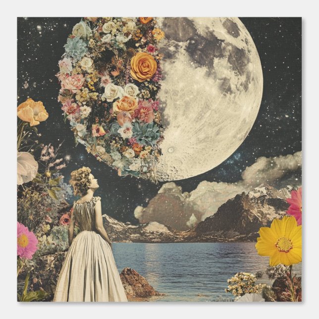 Moonlit Elegance - Vrouw met Maan (2) Behang (Voorkant)