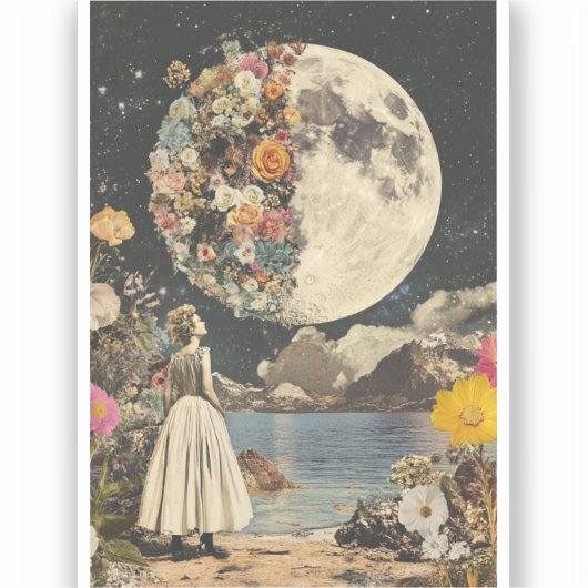 Moonlit Elegance - Vrouw met Maan (2) Sticker (Voorkant)