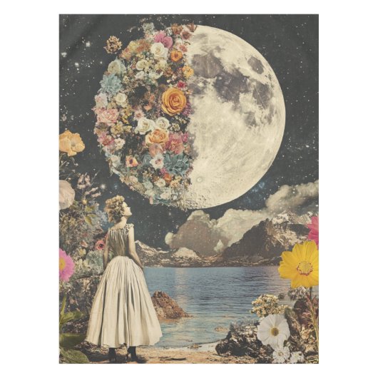 Moonlit Elegance - Vrouw met Maan (2) Tafelkleed (Voorkant)