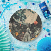 Moonlit Elegance - Vrouw met Maan (3) Papieren Bordje (Feest)