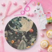 Moonlit Elegance - Vrouw met Maan (3) Papieren Bordje (Feest)