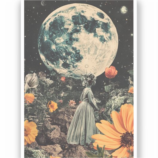 Moonlit Elegance - Vrouw met Maan (3) Sticker (Voorkant)