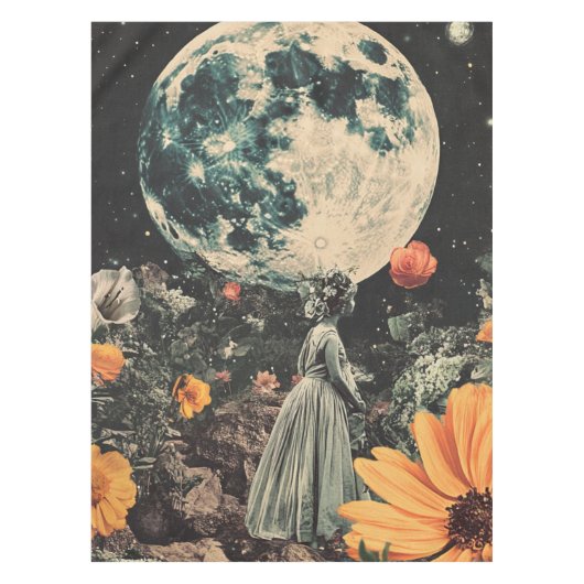 Moonlit Elegance - Vrouw met Maan (3) Tafelkleed (Voorkant)