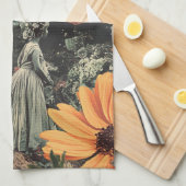 Moonlit Elegance - Vrouw met Maan (3) Theedoek (Quarter Fold)