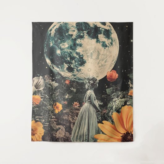 Moonlit Elegance - Vrouw met Maan (3) Wandkleed (Voorkant)