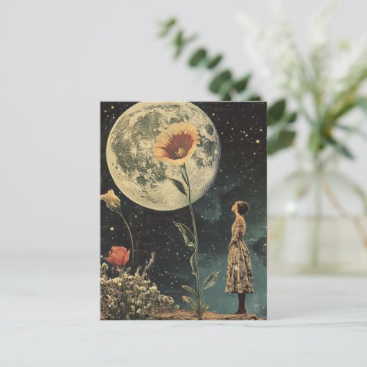 Moonlit Elegance - Vrouw met Maan Briefkaart (Staand voorkant)