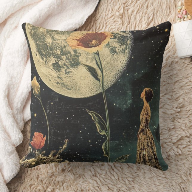 Moonlit Elegance - Vrouw met Maan Kussen (Deken)