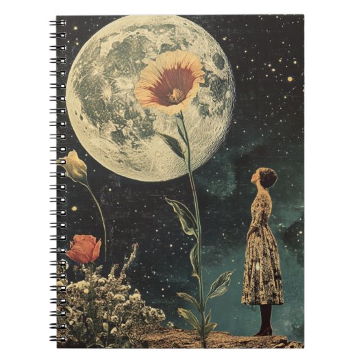 Moonlit Elegance - Vrouw met Maan Notitieboek (Voorkant)
