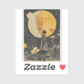 Moonlit Elegance - Vrouw met Maan Sticker (Vel)