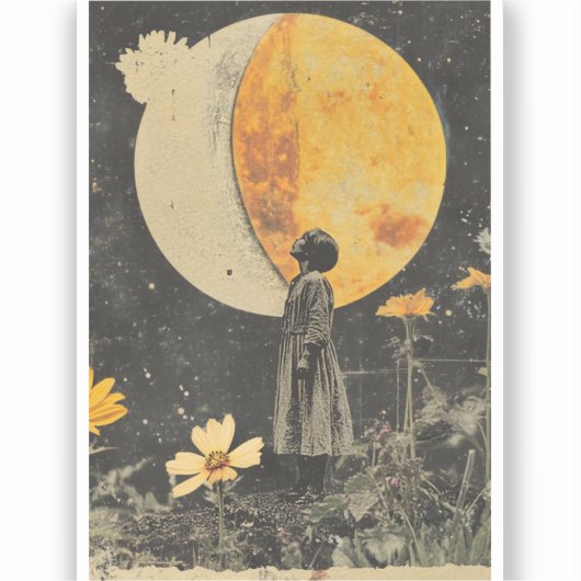 Moonlit Elegance - Vrouw met Maan Sticker (Voorkant)