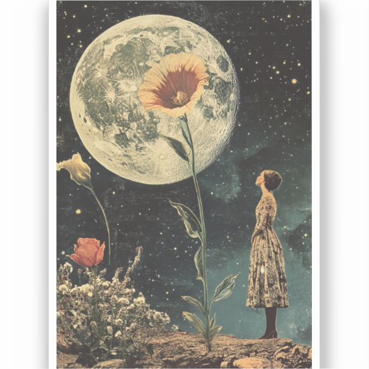Moonlit Elegance - Vrouw met Maan Sticker (Voorkant)