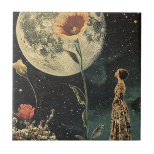 Moonlit Elegance - Vrouw met Maan Tegeltje