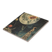 Moonlit Elegance - Vrouw met Maan Tegeltje (Zijkant)