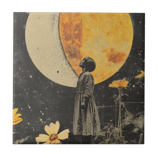 Moonlit Elegance - Vrouw met Maan Tegeltje (Voorkant)