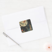 Moonlit Elegance - Vrouw met Maan Vierkante Sticker (Envelop)