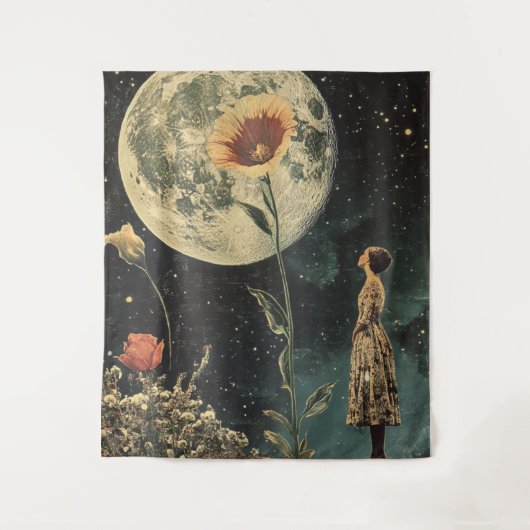 Moonlit Elegance - Vrouw met Maan Wandkleed (Voorkant)