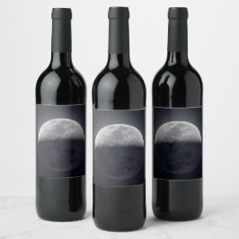 Moonlit Elegance: Wijnfles met een Maan Afbeelding Wijn Etiket
