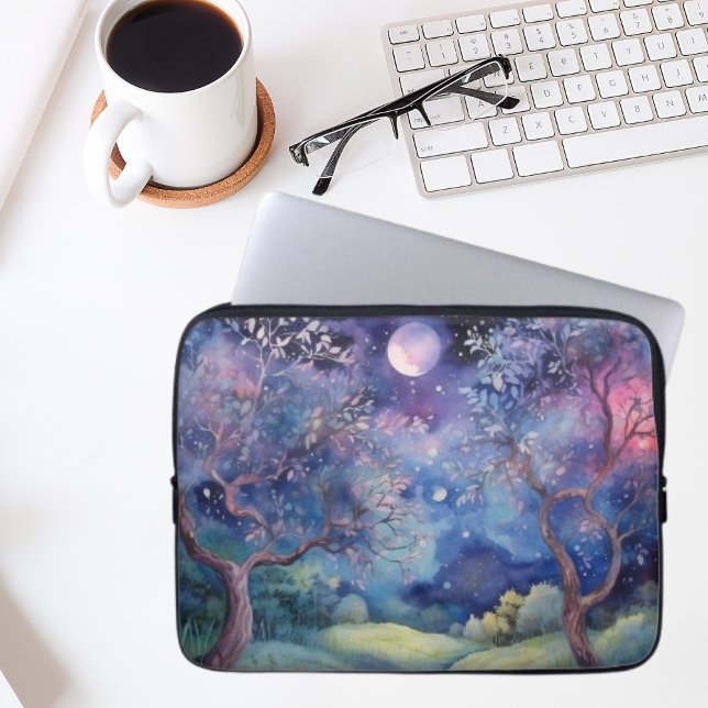 Moonlit Enchanted Forest Nightscape Laptop Sleeve (Creator heeft geüpload)