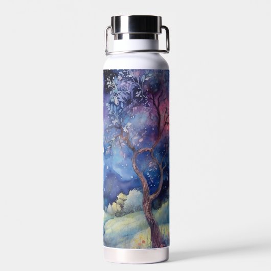 Moonlit Enchanted Forest Nightscape Waterfles (Achterkant)