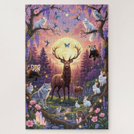 Moonlit Enchanted Forest Puzzle – Stag, Wolves, Bu Legpuzzel
