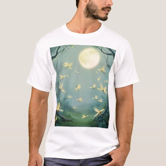 Moonlit Enchantment: vuurvliegjes in het bos T-shirt (Voorkant)