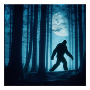 Moonlit Encounter: Bigfoot in het bos Perfect Poster