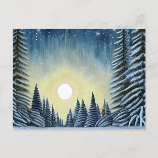 Moonlit Evergreen Snowscape onder de nachtsterren Briefkaart (Voorkant)