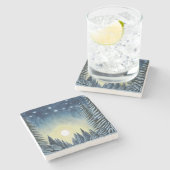 Moonlit Evergreen Snowscape onder de nachtsterren Stenen Onderzetter (Zijkant)