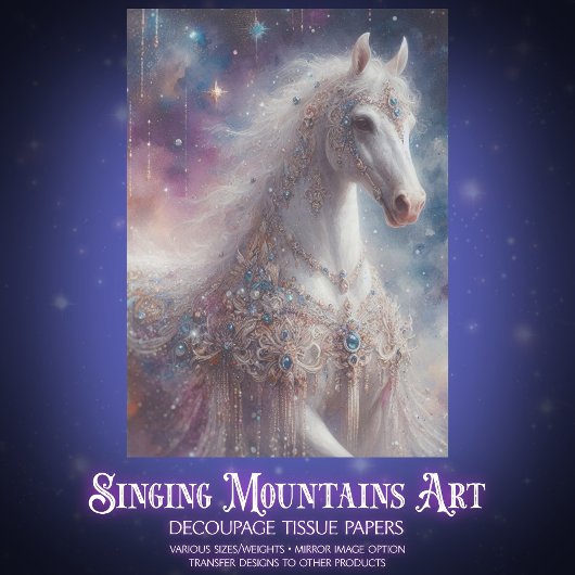 Moonlit Fairytale Mystical White Horse Decoupage Tissuepapier