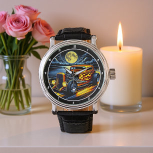 Moonlit Flaming Yellow Hotrod Horloge