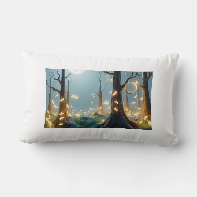 Moonlit Forest Dream: Betoverde vuurvliegkussen Kussen (Achterkant)