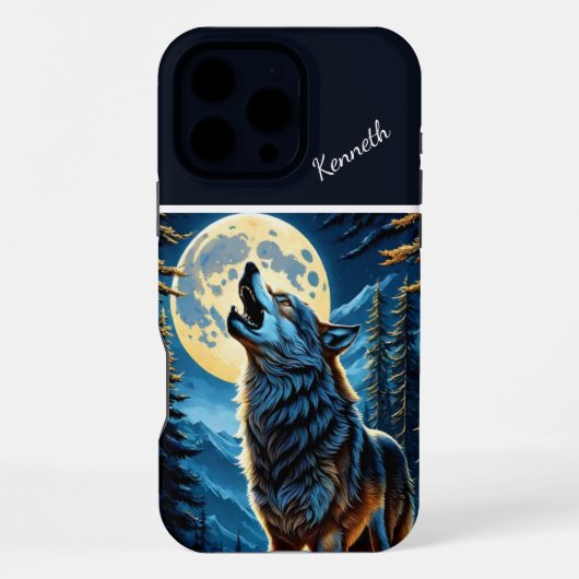 Moonlit Forest en Howling Wolf iPhone Hoesje (Achterkant)