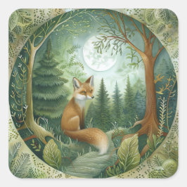 Moonlit Forest Fox Vierkante Sticker