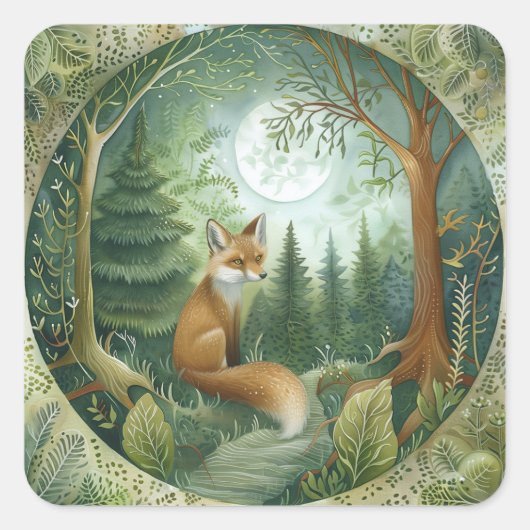 Moonlit Forest Fox Vierkante Sticker (Voorkant)