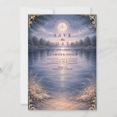 Moonlit Forest Lake Romance Wedding Save The Date (Voorkant)