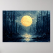 Moonlit Forest Reflection – Abstract blauw en goud Poster (Voorkant)