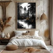 Moonlit Forest Reflection – Monochrome sereniteit Poster
