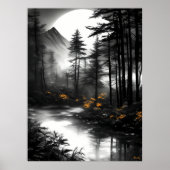 Moonlit Forest Reflection – Monochrome sereniteit Poster (Voorkant)