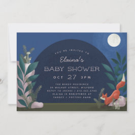 Moonlit Forest Woodland Fox Baby shower Invitation Kaart