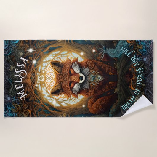 Moonlit Fox Aangepast Kinder Storybook Fox Strandlaken (Voorkant)