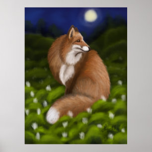 Moonlit Fox in Midnight Bossen Poster