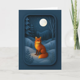 Moonlit Fox in Snowy Forest Card Kaart