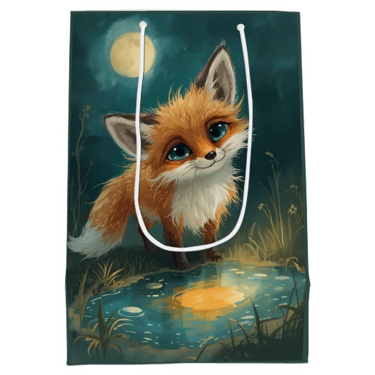 Moonlit Fox, Night Forest  Medium Cadeauzakje (Achterkant)