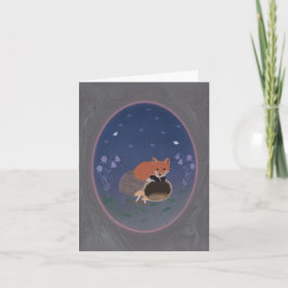 Moonlit Fox on Woodland Log Small Greeting Card Bedankkaart