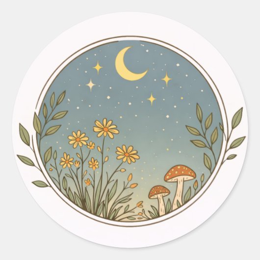 Moonlit Garden Circle Design Ronde Sticker (Voorkant)