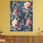 Moonlit Garden - Rozen op Midnight Blue Canvas Afdruk (Insitu (Woonkamer))